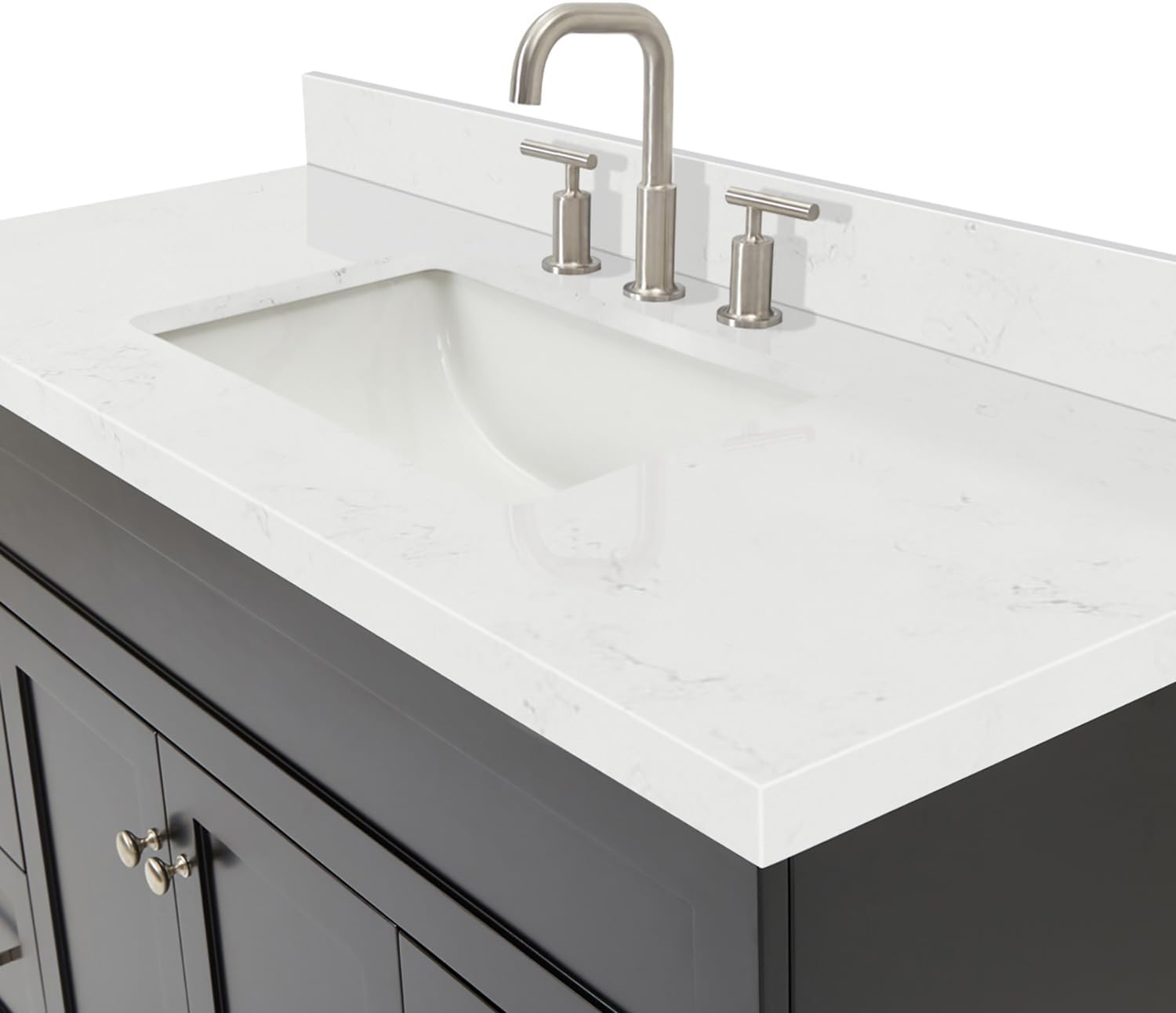 DKB Bradford 54" Black Bathroom Vanity with 1.5" Carrara Quartz Countertop, Rectangular Undermount Sink, 2 Soft-Closing Doors, 4 Dovetail Drawers