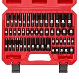MIXPOWER 50 Pieces 1/4' Dr. Impact Socket Set, CR-V, 6 Point, SAE/Metric, 5/32 Inch - 9/16 Inch, 4mm - 15mm, Shallow/Deep