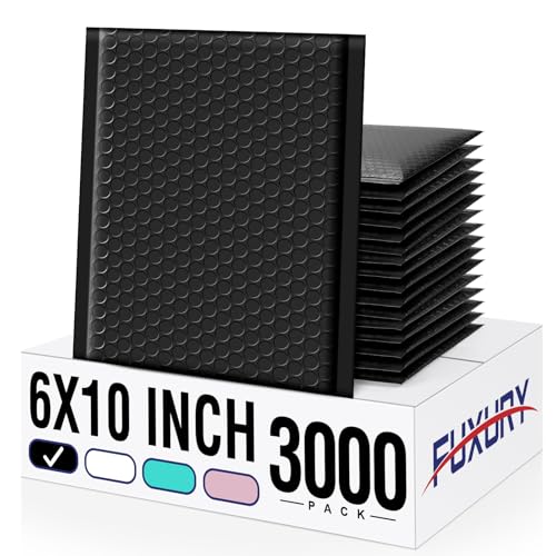 Image of Fuxury Bubble Mailers 6x10 inch 3000 Pack Black Padded Envelopes Usable Size 6x9 inch Thick Mailing Envelopes Bubble Padded, Shipping Bags for Mailing,Packaging, Small Business, Boutique, Bulk #0