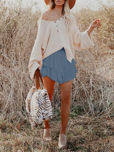 Image of Aoudery Flowy Shorts for Women Casual Boho Ruffle Tiered Skorts High Waist Mini Skirts Golf Tennis Crochet Shorts