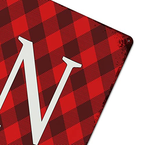 Personalized Metal Signs For Outdoors Monogram Letter N Tin Signs 12"X16" Christmas Plaid Decorative Tin Plaque Plate Retro Vintage Art Decor Home Bar Poster #TOP5