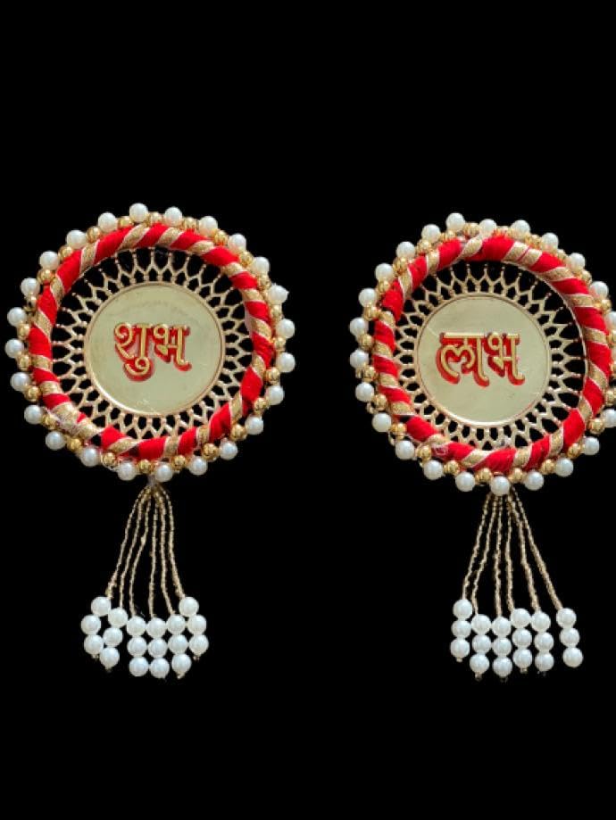 SINGARO Shubh Labh Stickers with latkan for Side Door/Wall Hanging Main Entrance/Pooja Room/Diwali/Wedding Decor 2