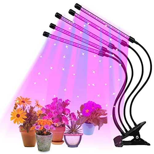 FYBOOR Lampe De Plante, Lampe Horticole LED, Lampe Plante Interieur, 5 Têtes Lampe Croissance Spectre Complet Avec Minuterie 3/9/12H 9 Luminosité 3 Modes Lumière Pour Semis Succulentes Plantes Cover