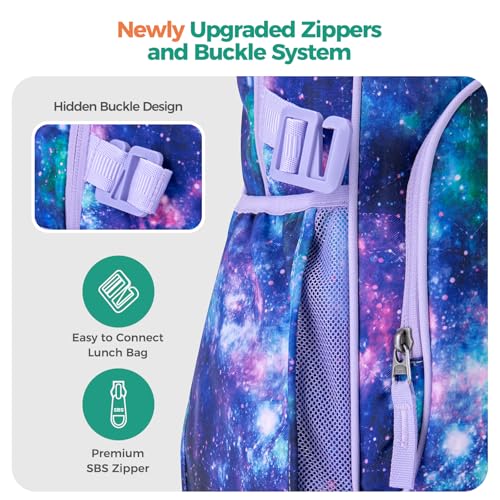 Choco Mocha Kids Backpack for Girls Galaxy Backpack Kids Elementary School Backpack for Girls Ages 6-8 Kid Bookbag 17 Inch with Chest Strap, Purple by Choco Mocha - Used condition - Image 6