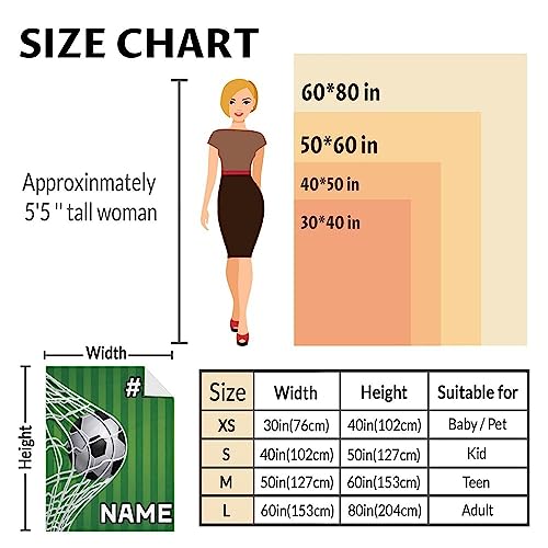 Mercuryelf Custom Soccer Blanket Gifts, 30"x40" Personalized Football Throw Blankets for Boys Kids, Cozy Lightweight Fleece Plush for Sofa Bed Room Decor