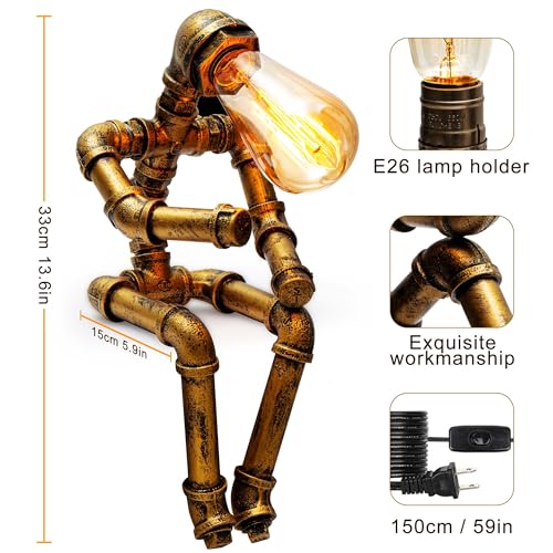 Image of Steampunk Table Lamp, Vintage Industrial Metal Robot Table lamp, Water Pipe Table Lamp, Steam Punk Pipe Lamp Style Desktop Light for Bar Cafe Desktop Room Decoration