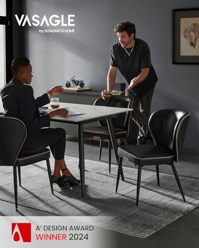 Image of VASAGLE Dining Chairs Set of 2, Upholstered Kitchen Chairs | Synthetic Leather with Stitching, Mid-Century Modern, Easy Assembly, Living Room Lounge, Ink Black