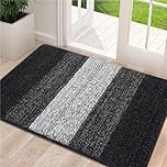 Grandaily Indoor Doormat, 24" x 36" Non-Slip Mud Trapper Absorbent Front Door Mats, Washable Striped Inside Entryway Mat, Low-Profile Welcome Mat Entrance Mat, Black