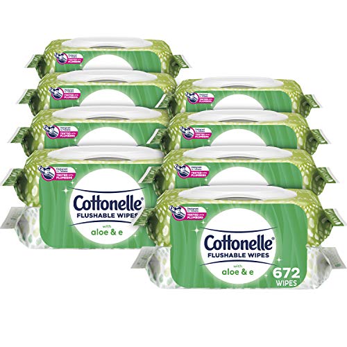 Cottonelle GentlePlus Flushable Wet Wipes with Aloe & Vitamin E Flip-Top Packs - 16 Packs (8 Packs of 2), 672 Total Flushable Wipes