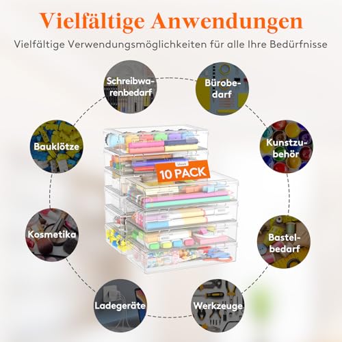 Lifewit 1L Stiftebox mit Snap-Dicht Deckel, Kunststoff Stifte Box Aufbewahrung Kinder, Bürobedarf Organizer, Klar Aufbewahrungsbox für Bastelbedarf Werkzeugteile, Art Craft, 10 Pack, 20 x 12 cm/8x4.6