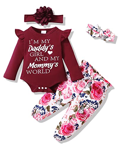 Image of SUNNY PIGGY Newborn Infant Baby Girl Clothes Ruffle Romper Toddler Girl Floral Cotton Pant Sets Girls Clothing Outfit