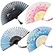 Tomkity 4pz Ventilatore Pieghevole Ventaglio Fan di Seta Mano Fiore Bambu Manico Ventolo per Cosplay Decorazione Matrimoni