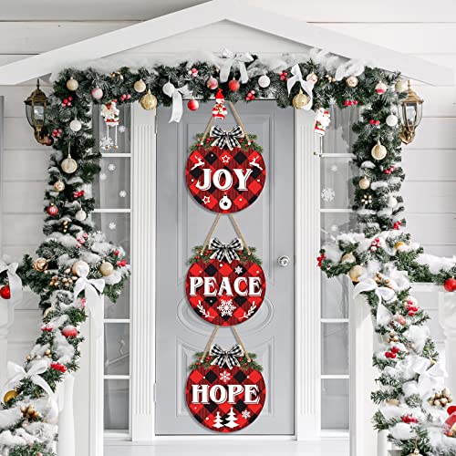 6 Pcs Christmas Hanging Sign Decorations Red And Black Plaid Wreaths Door Sign Plastic Round Peace Joy Love Decorative Sign With Rope For Xmas Holiday Party Front Door Windows Walls Decor Supplies #TOP4