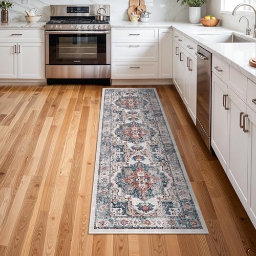 Hallway Washable Runner Rug - 2x6 Kitchen Rugs Entryway Rug Runner Vintage Soft Floor Mat Non Slip Indoor Farmhouse Carpet for Bathroom Living Room Bedroom (2 X 6, Brick)