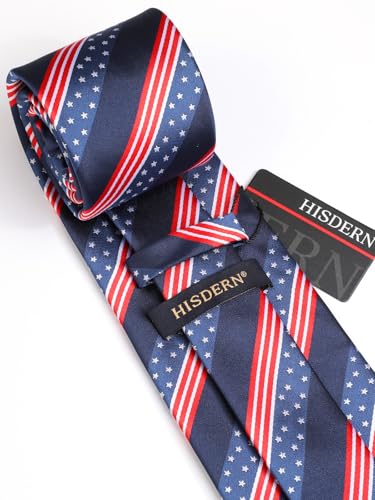 Image of HISDERN Stripe Tie Mens Ties with Pocket Square Set Classic 3.4'' Silk Formal Necktie Handkerchief for Business Wedding