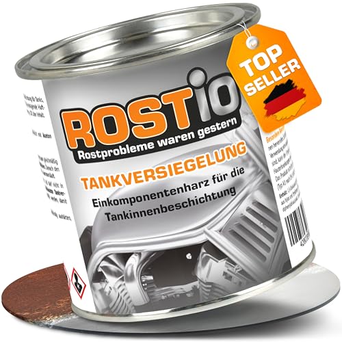 Rostio Tankversiegelung R2105 – 250 ml – Spezialharz für Innenbeschichtung von Metalltanks – transparente bernsteinfarbene Schutzschicht – Korrosionsschutz – bis 30 L Tank – bis zu 3 Schichten