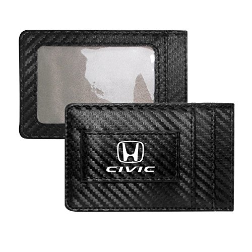 Honda Civic Black Carbon Fiber Leather Wallet RFID Block Card Case Money Clip, 4-3/8" x 2-3/4"2