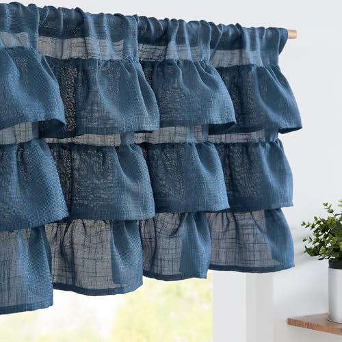 jinchan Ruffled Valance Curtain Slubbed Crossed Kitchen Valance Vintage Shabbychic