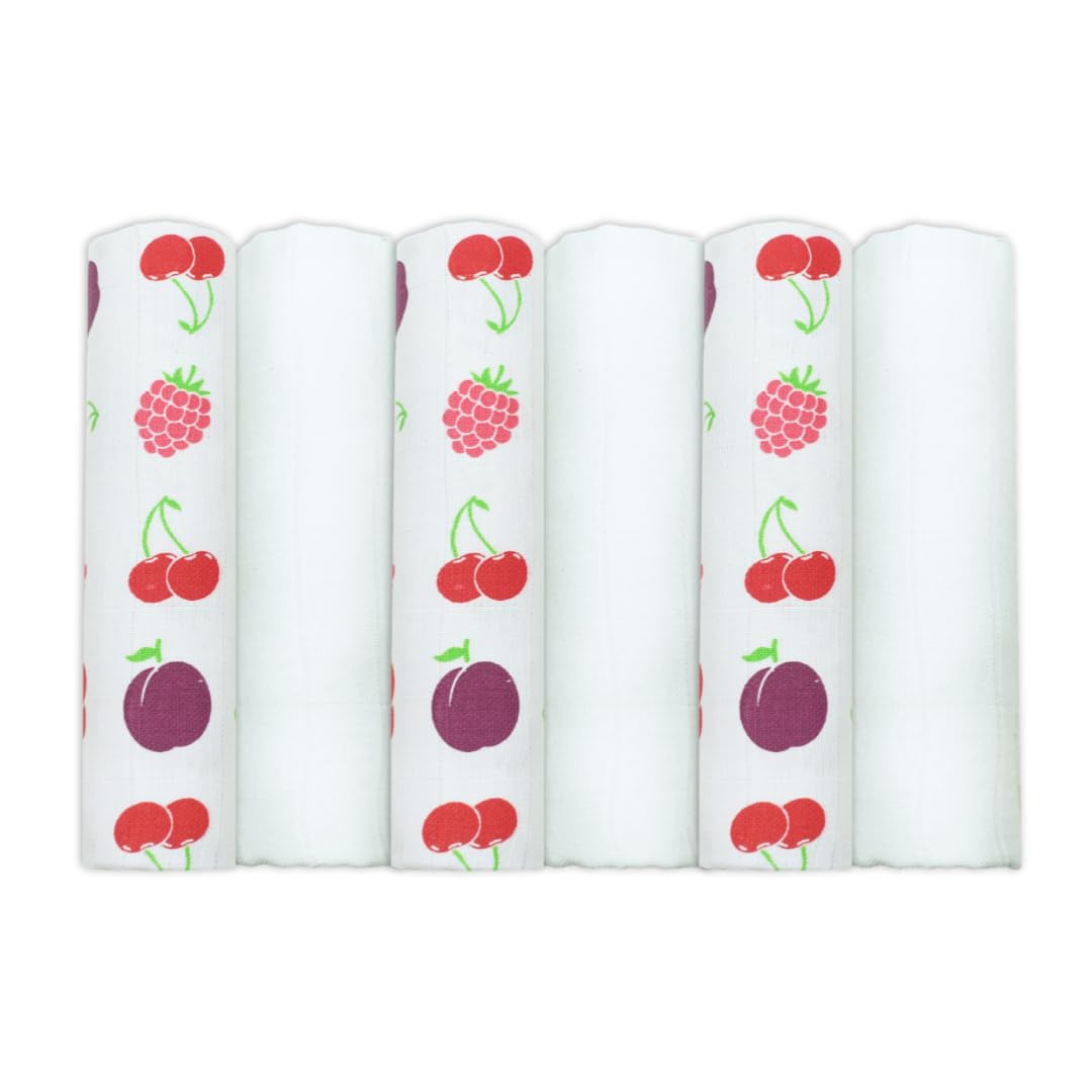 MuslinZ Muslin Cloths for Baby, Large Muslin squares, Burp Cloths, 6 pack - 70x70cm -100% Pure Organic Cotton - Absorbent & Breathable - Multi Use Newborn Essential (Fruit Mix)