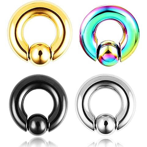 Casvort 2 PCS Stainless Steel Piercing Captive Hoop Rings Tragus Ear Tunnels Ear Hanger Weight Ear Gauges Body Jewelry 2g-00g Cover