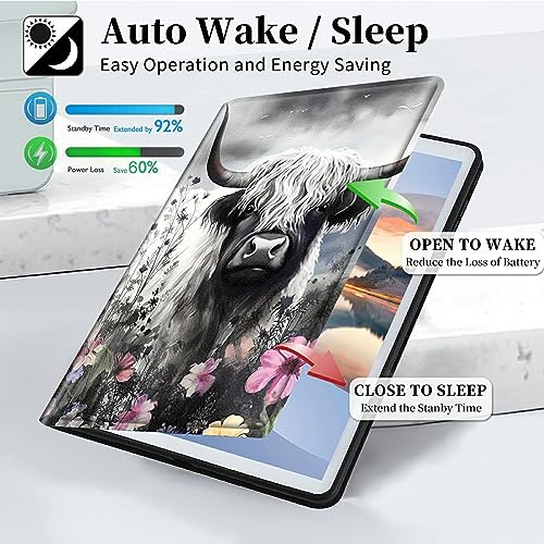 HEAKIERG for Samsung Galaxy Tab E 9.6" 2015 (SM-T560/T561/T565/T567) Tablet Case, PU Leather Stand Shell Multiple Viewing Angles Protective Cover for Galaxy Tab E 9.6", Flower Cow by HEAKIERG - Image 4