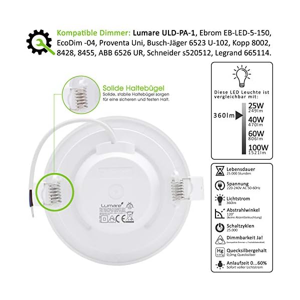 Lumare LED Einbaustrahler Dimmbar 6W | 360lm 230V IP44 Ultra flach | Einbauleuchten Weiß Eckig Quadratisch | 26mm… – Bild 4