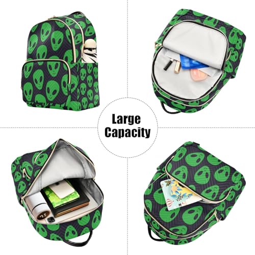 Women Fashion Backpack Green Aliens Face Sturdy Daily Bag Compact Regular Bag Diaper Bag4