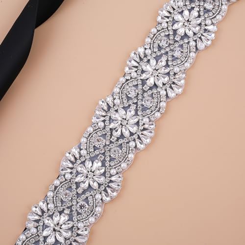 Bridal Belt Handmade Beaded Belt Crystal Wedding Dress Sash Belt,Pearls Rhinestone Wide Sash Bride Dress Accessories4