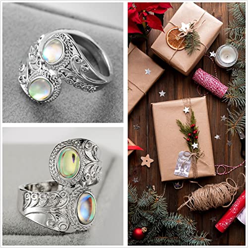 Genuine Moonstone Ring for Women Sterling Silver 925 Rainbow Moonstone Ring Natural Moon Stone Promise Engagement Band Ring Gemstone Rings Vintage Birthstone Dainty Gifts for Women Size 6-10 (8)3