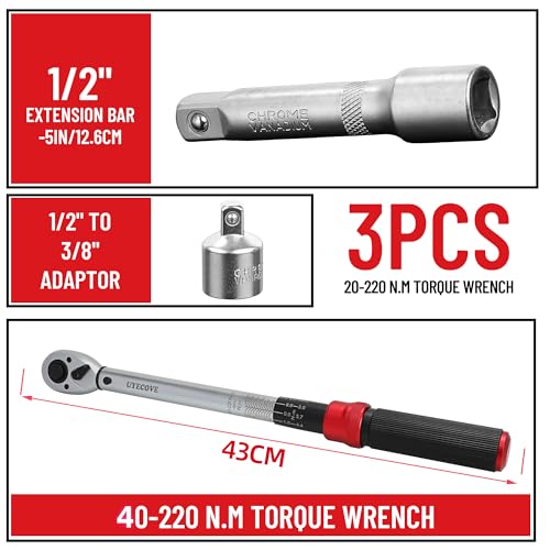 UYECOVE Drehmomentschlüssel 1/2 Zoll, 20-220Nm Drehmomentschlüssel Auto 3 Stk...