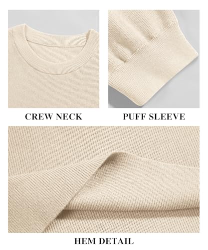 Image of Bodosalia Womens Puff Short Sleeve Sweater Casual Summer Crew Neck Pullover Tops Ribbed Knit Sweater Blouse