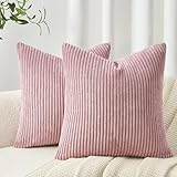 Topfinel Housse Coussin Rose 45x45 en Velours Côtelé Super Doux avec Fermeture Eclair In...