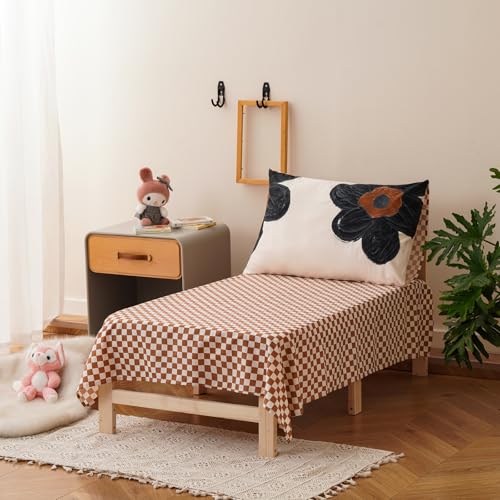Image of Luxlovery Toddler Comforter Set Black Beige Sunflower Kids Boho Bedding Set Bed Set for Dorm 4 Pieces (1 Comforter, 1 Flat Sheet, 1 Fitted Sheet, 1 Pillowcase)