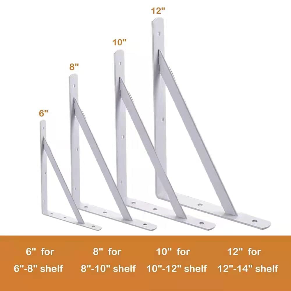 Staffe per mensole da 30 cm, confezione da 10 staffe a L resistenti per scaffali, supporti in metallo triangolari di 90 gradi per mensole galleggianti fai da te con viti (bianco)