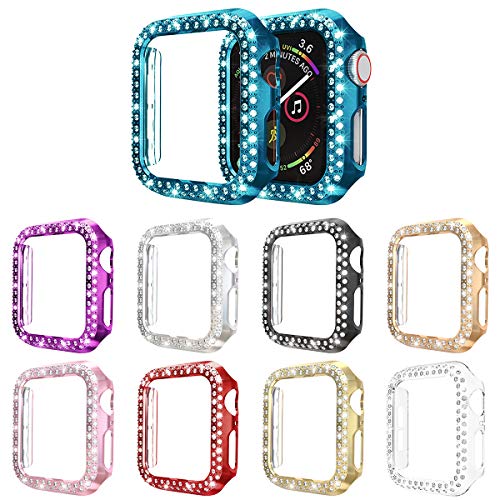 [9-Pack] Bling Case Compatible with Apple Watch SE Series 6 5 4 40mm Protector, Shiny Rhinestones Diamonds Cover Hard PC Bumper for Women Girl (9 Colors, 40mm)