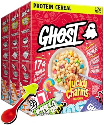 GHOST Protein Cereal, Marshmallows (3-Pack) - Contains Lucky Charms Marshmallows - 17G Protein, Good Source of Calcium - Breakfast Cereal & Snack - 9.4oz Box