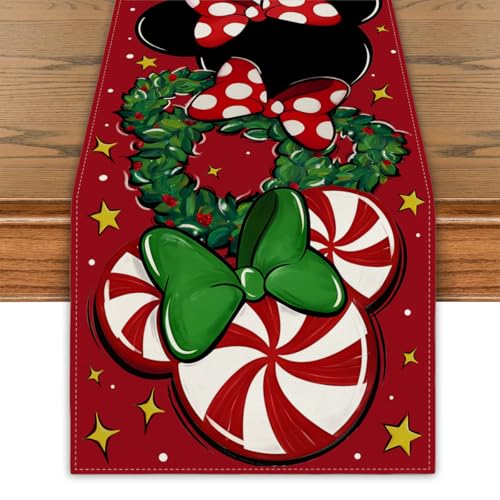 Christmas Table Runner Christmas Cartoon Mouse Table Cover New Year Winter Xmas Decor Red Christmas Decorations for Home Party