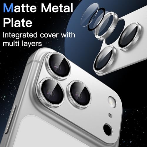 Image of JETech Camera Lens Protector for iPhone 17 Pro 6.3-Inch, Full Coverage 9H Tempered Glass Ring Cover, Matte Metal Plate, Case Friendly, 1-Pack (Silver)