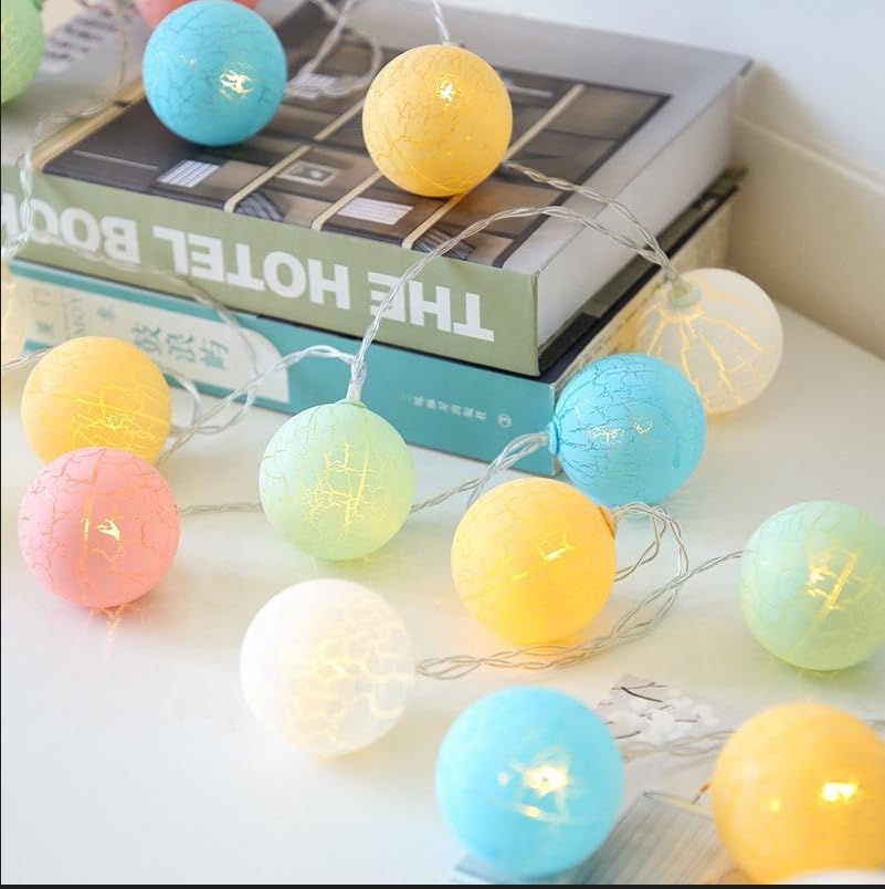 Image of Xenith 14 LED Crackle Ball Shape Pastel Fairy String Lights for Baby Kids Room Diwali Christmas Festival Birthday Wedding Party Indoor Outdoor Garden Decoration (Multicolor, 3.5 Meter)