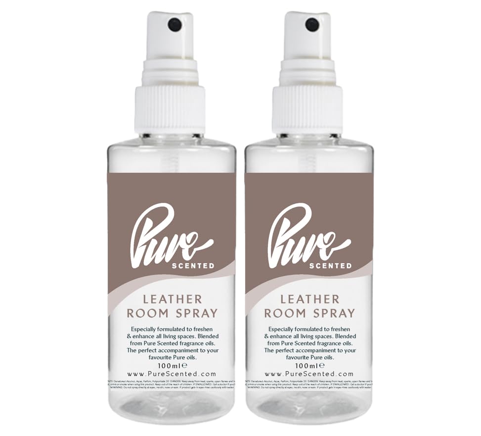 "Pure Scented 200ml Room & Fabric Sprays 2 x 100ml Suitable For Home, Car, Caravan, Work, Gym Bags, Odour Eliminators (2 x 100ml, Leather)"
