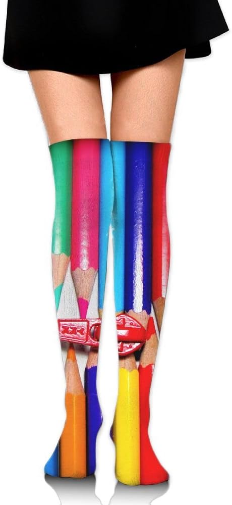 Rainbow Crayon Zipper Luxury Women's Long Socks Long Over Knee High Nursing Leisure Sock