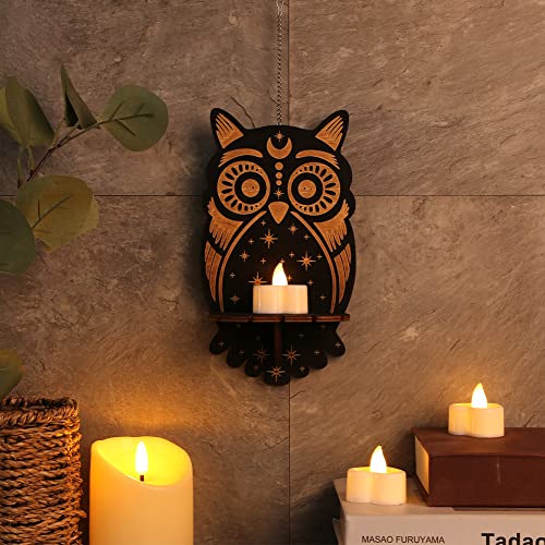 Wall Candle Holder Wooden Sconce Decor, Wall-Mounted Candlestick Crystal Display Shelf Wall Art Decorations For Living Room, Dining Room, Home And Office, Crafts Ornaments Gifts (Owl) #TOP2