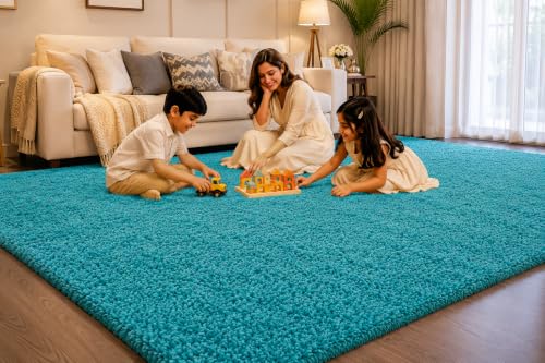 Image of Shaggy Carpet 3x5 Ft for Living Room & Bedroom (Sky Blue)