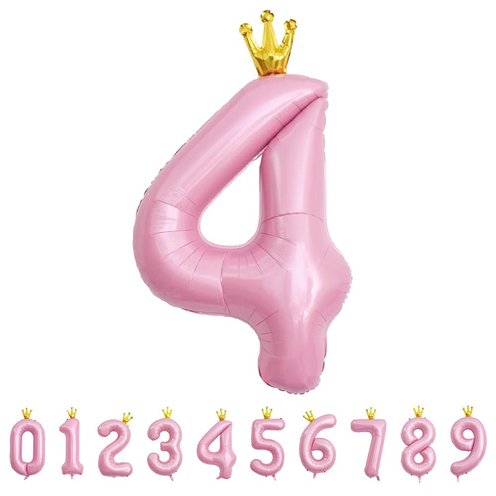 Alaoo Zahlen Luftballon 4 Rosa,40 Zoll Zahlen Luftballon,Geburtstag Folienballon Mit Krone,Kindergeburtstag Luftballon Zahl für Geburtstag Party Hochzeit Jubiläum Fest Dekor Babyparty Dekorationen