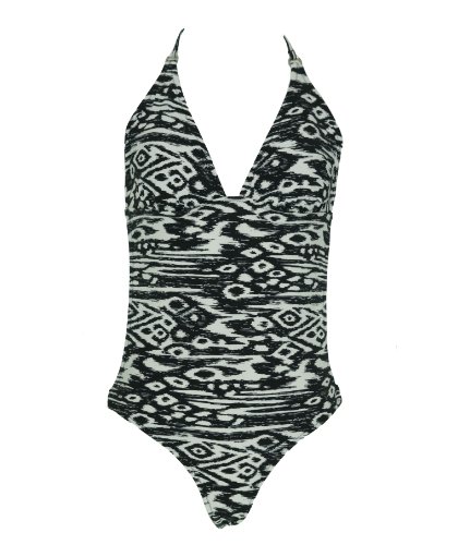 Marie Meili Animal Black White Print Monokini Cut Out Swimsuit (XL)