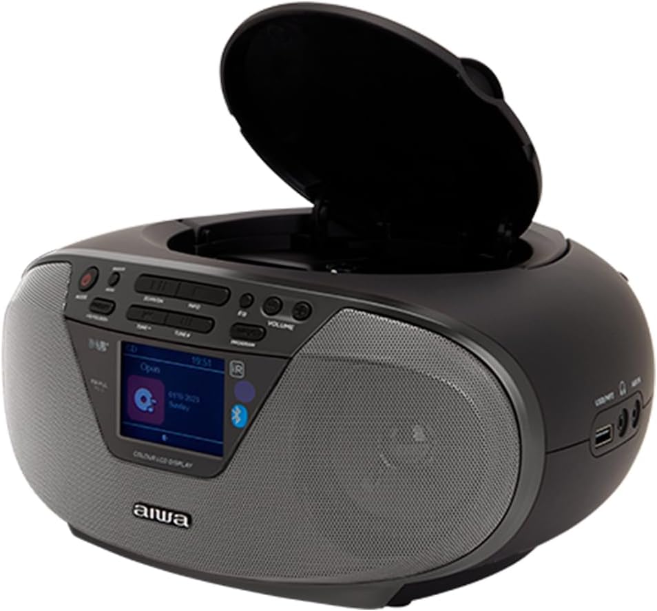 Aiwa BBTU-500DAB/BK Dab+ Portable CD Radio with 2.4" Color Screen, Bluetooth 5.0, USB, CD/CDR/RW/MP3, Dab+, Colour: Black