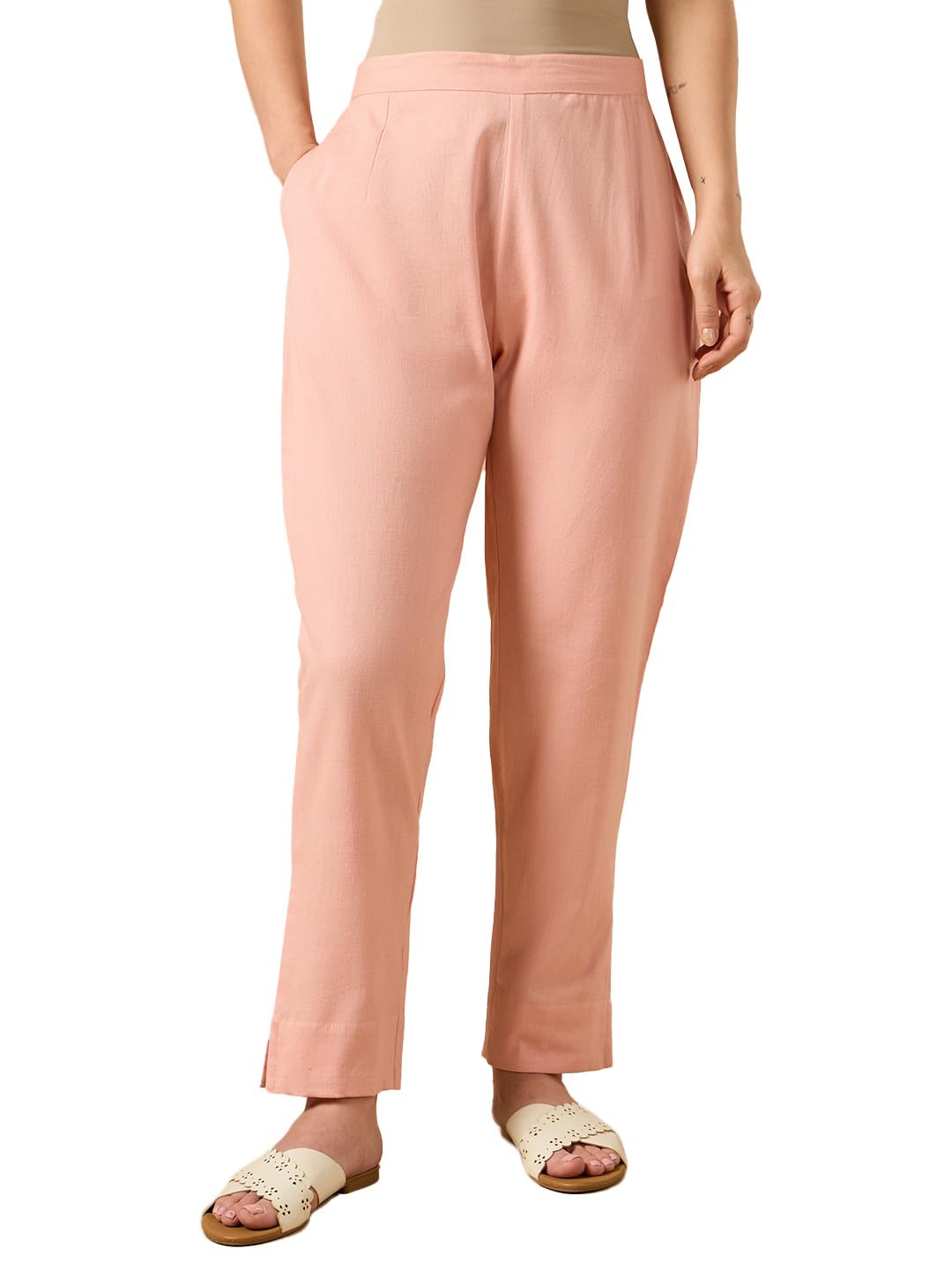 cottons daily Women's Cotton Linen Straight Pants | Solid | Regular Fit Trousers with Pockets | Breathable Summer Bottoms-picture-42