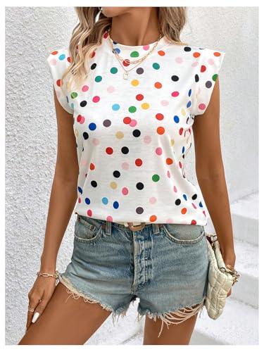 Floerns Women's Polka Dots Print Crew Neck T Shirts Cap Sleeve Summer Tee Shirt3