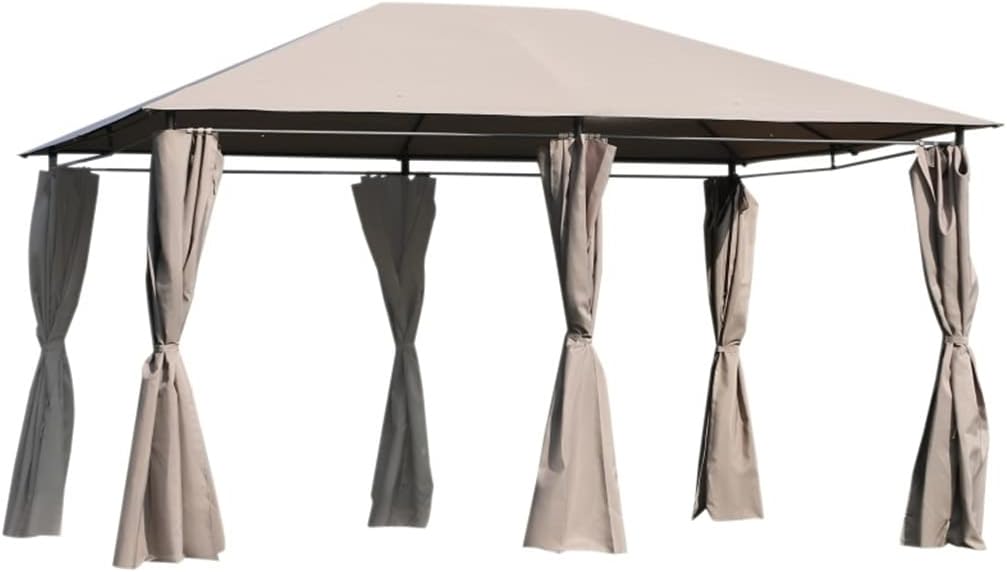 13' X 10' Steel Outdoor Patio Gazebo Pavilion Canopy Tent with Curtains,for Courtyard Garden, Lakeside - Khaki