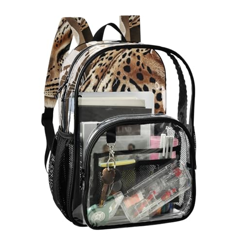 Clear Backpack Leopard Art Retro, PVC Transparent Bag with Large Capacity for Boys, Girls, Men, Women, See Through Bookbag for School Work College Travel2